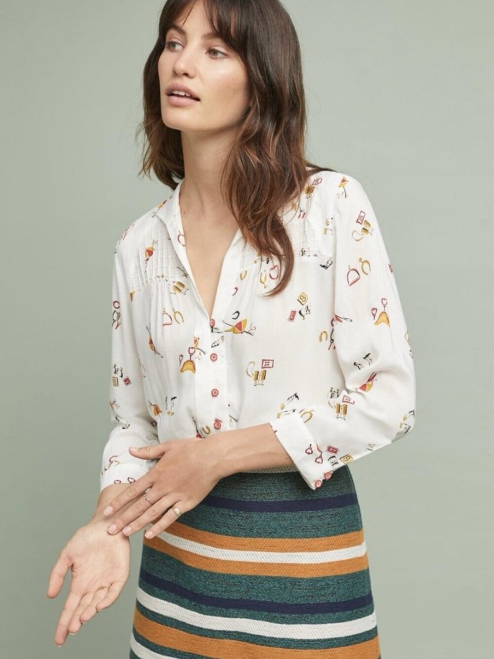 Conversations by Anthropologie English Saddle Print Button Up Top
